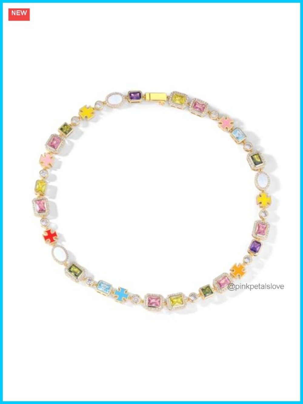18K Gold Plated Rainbow CZ Opal Cross Necklace 16-22 Inch
